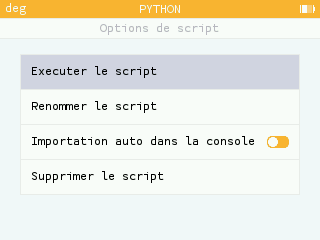 Le menu de script.